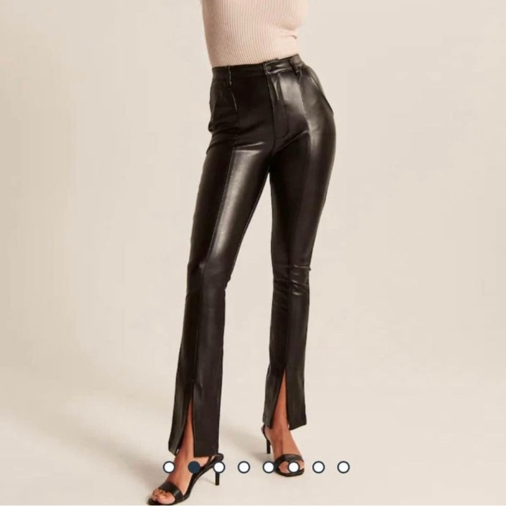 Black Leather Split Hem High Waisted Women's Pants Abercrombie & Fitch